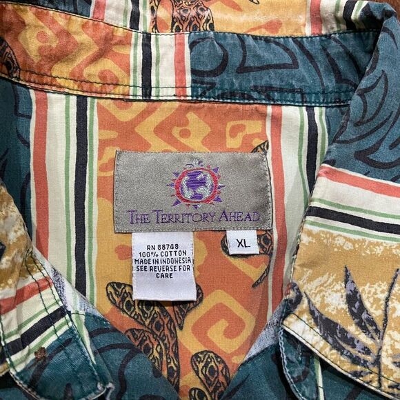 The Territory Ahead Vintage 90s Abstract Button Down Orange Green Shirt Men's XL - Picture 7 of 9